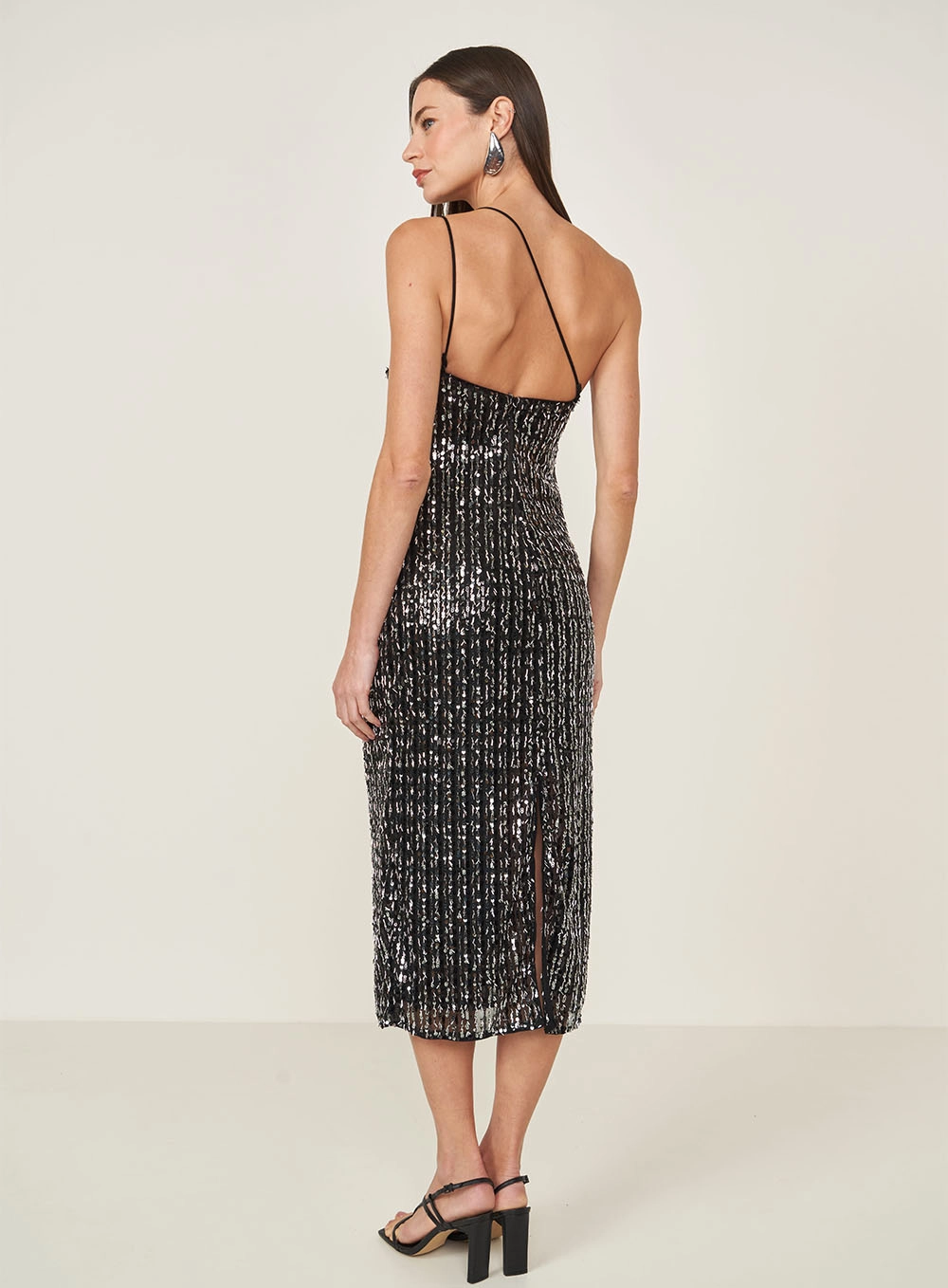 Vestido Em Paetê Uma Alça Preto