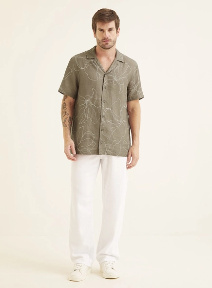 Camisa Masculina Regular Linho Estampada