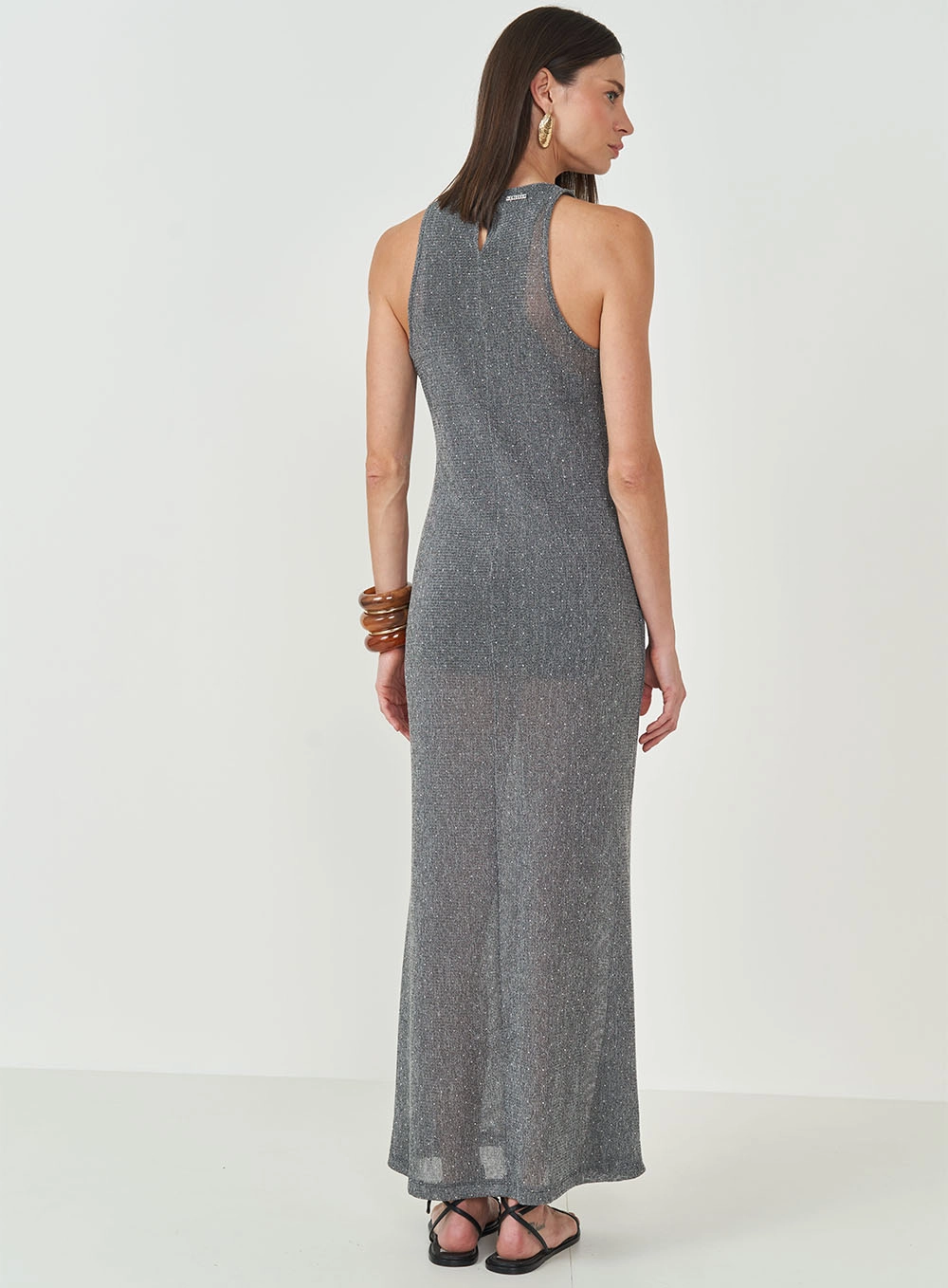 Vestido Longo Em Tricô Cinza