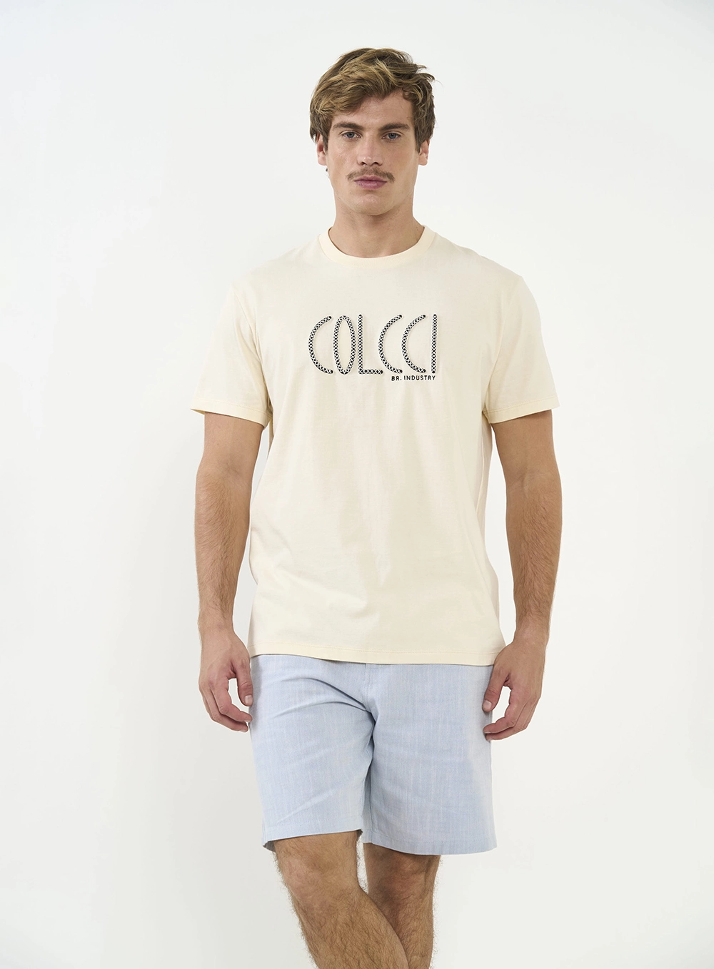 Camiseta Manga Curta Com Logo Frontal Bege