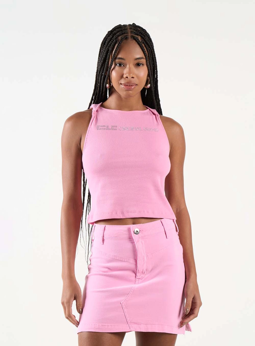 Blusa Slim Canelada Com Aplicação Rosa 1