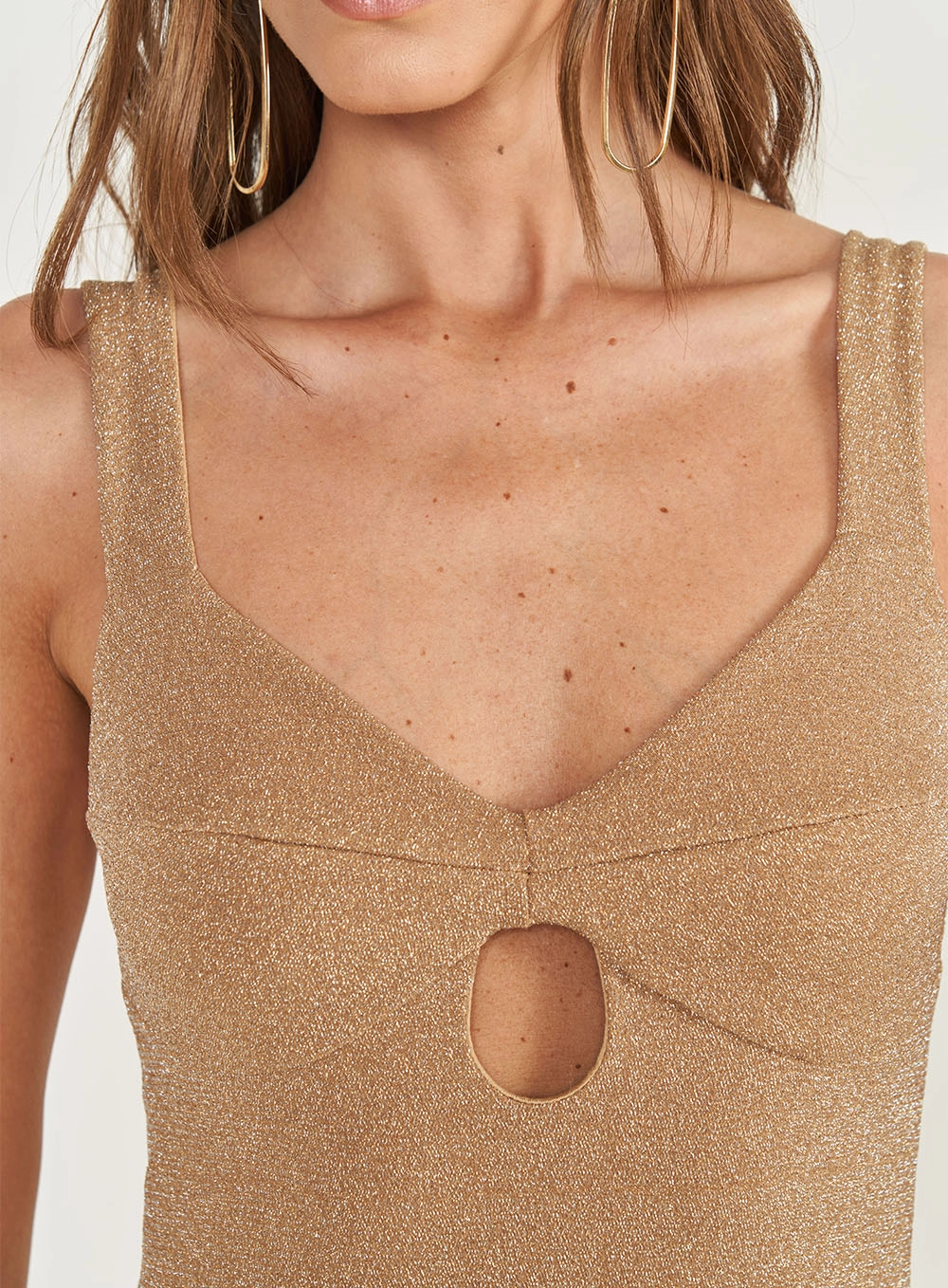 Vestido Midi Comfort Metalizado Bege