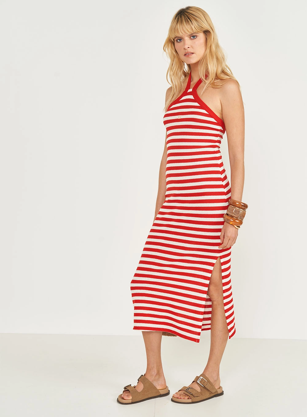 Vestido Frente Única Slim Listrado Estampados
