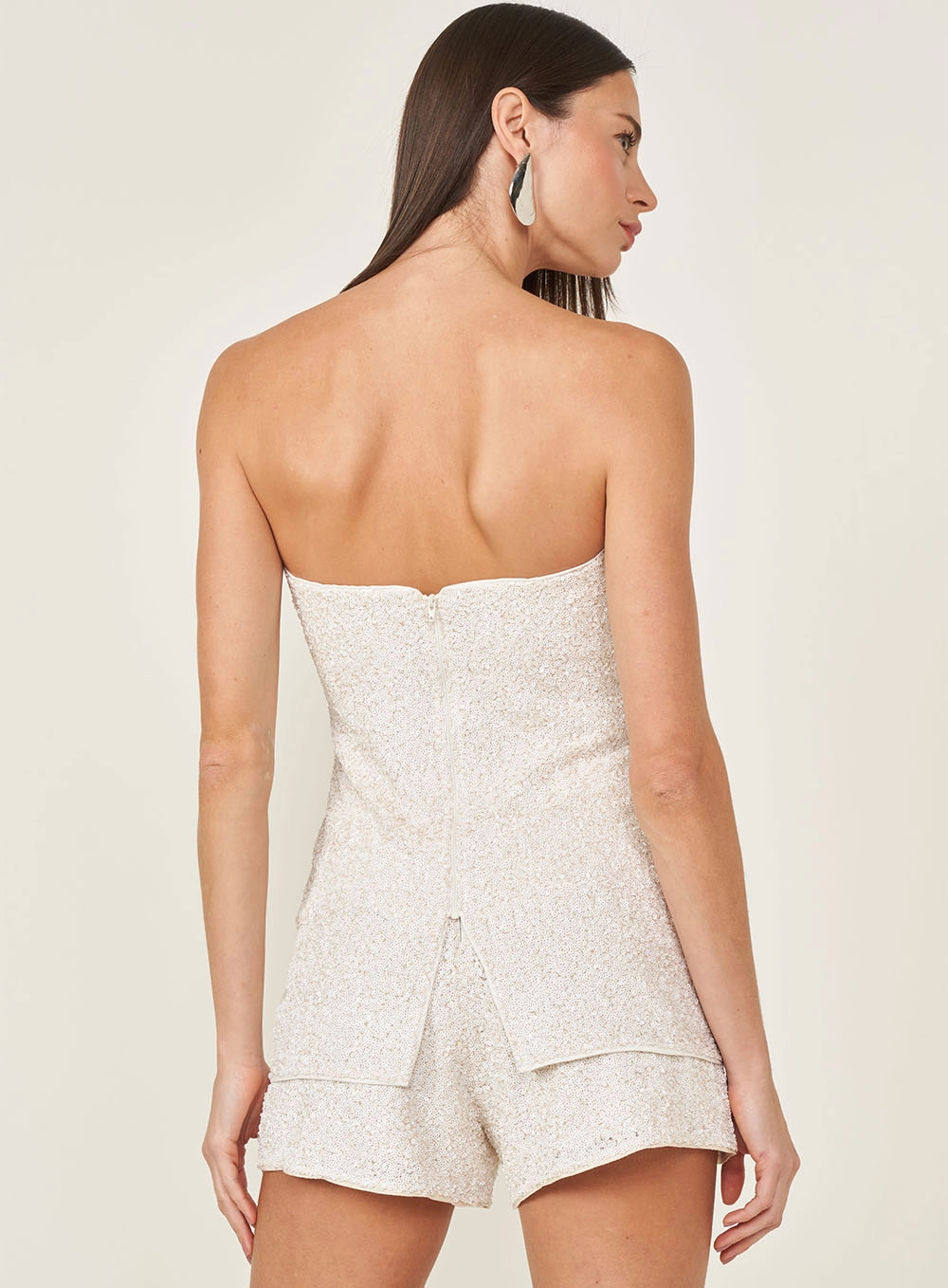Blusa Alongada Em Paetê Sem Alças Off