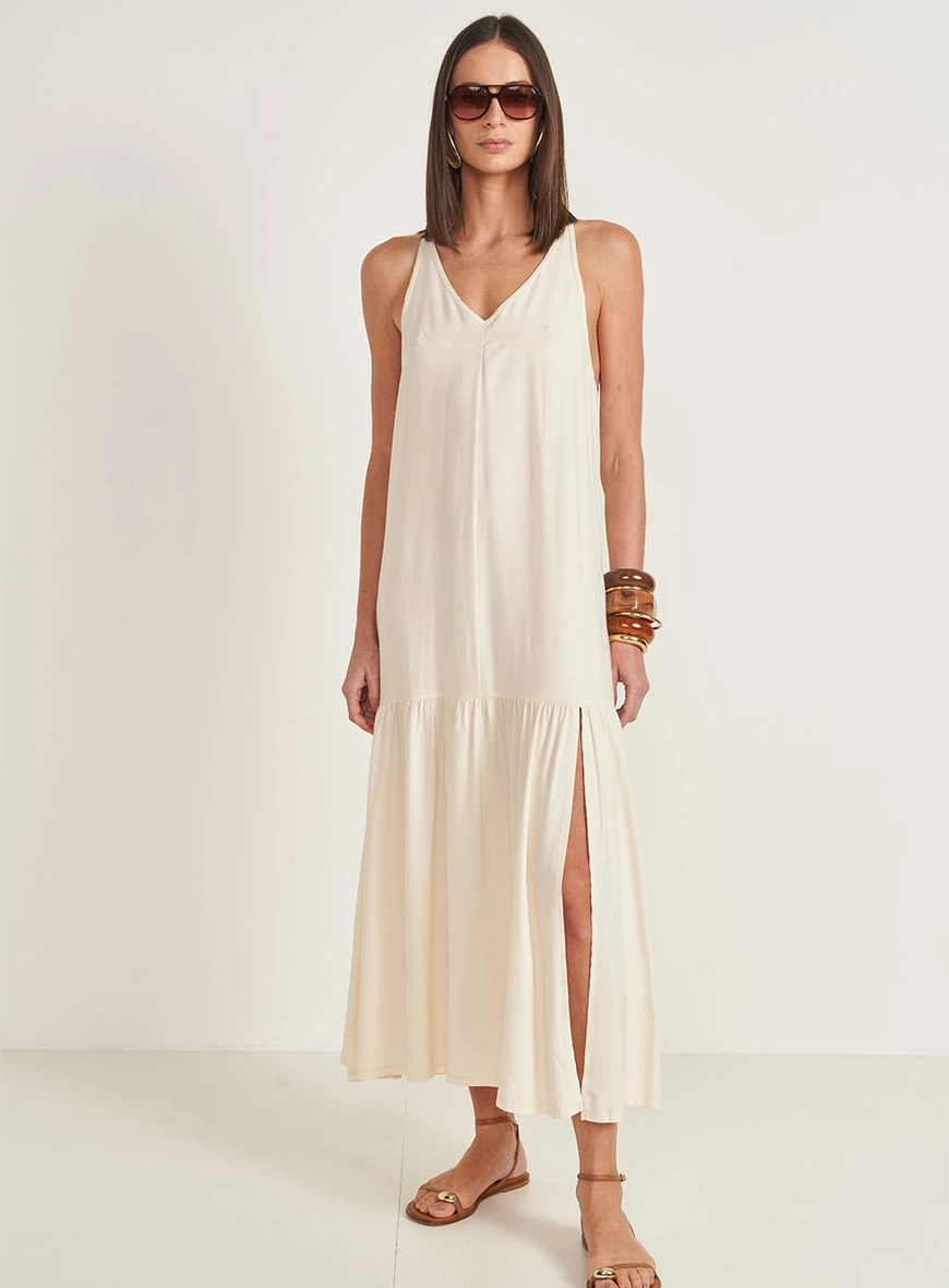 Vestido Midi Comfort Com Abertura Costas
