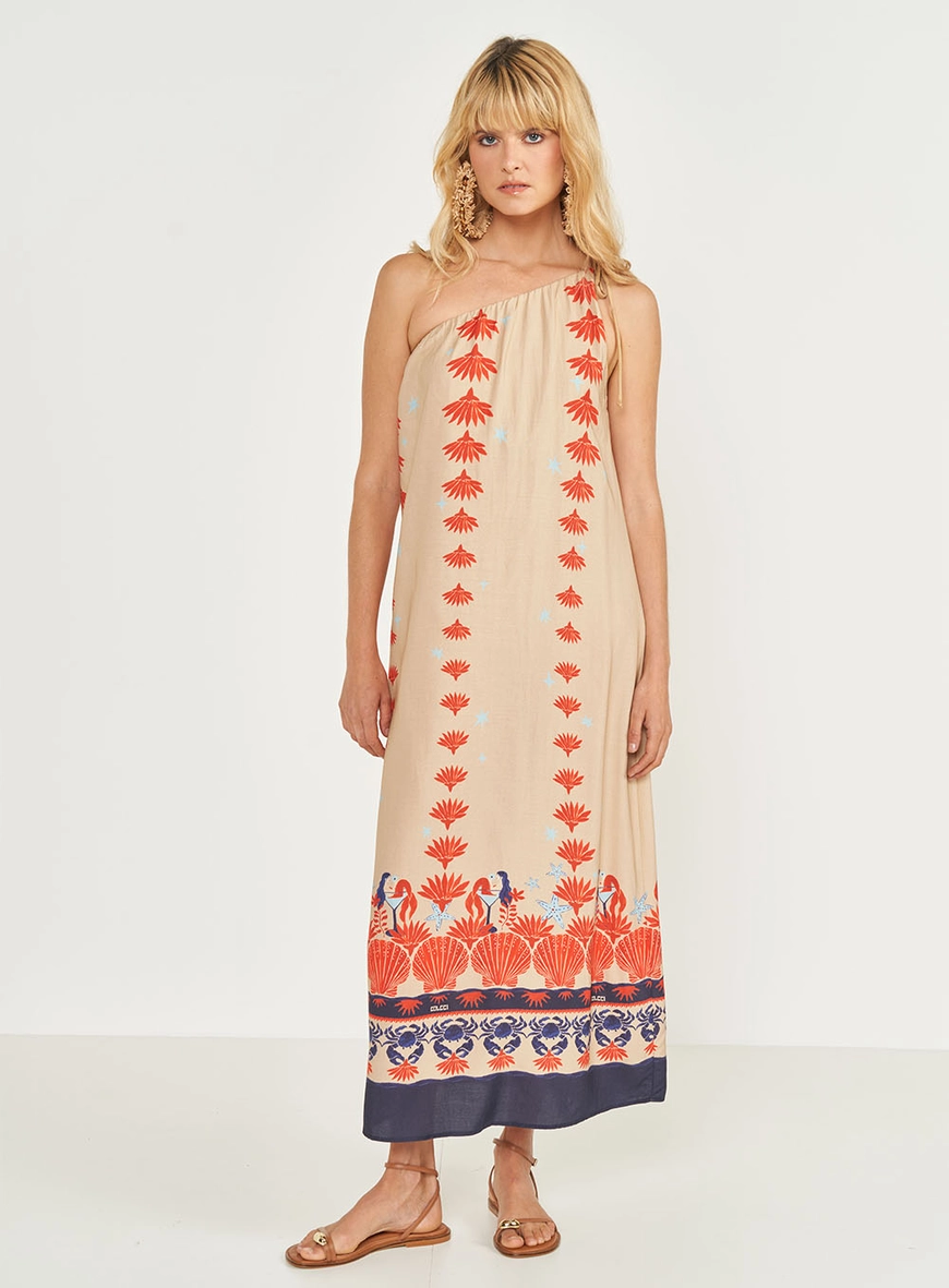 Vestido Midi Estampado Uma Alça