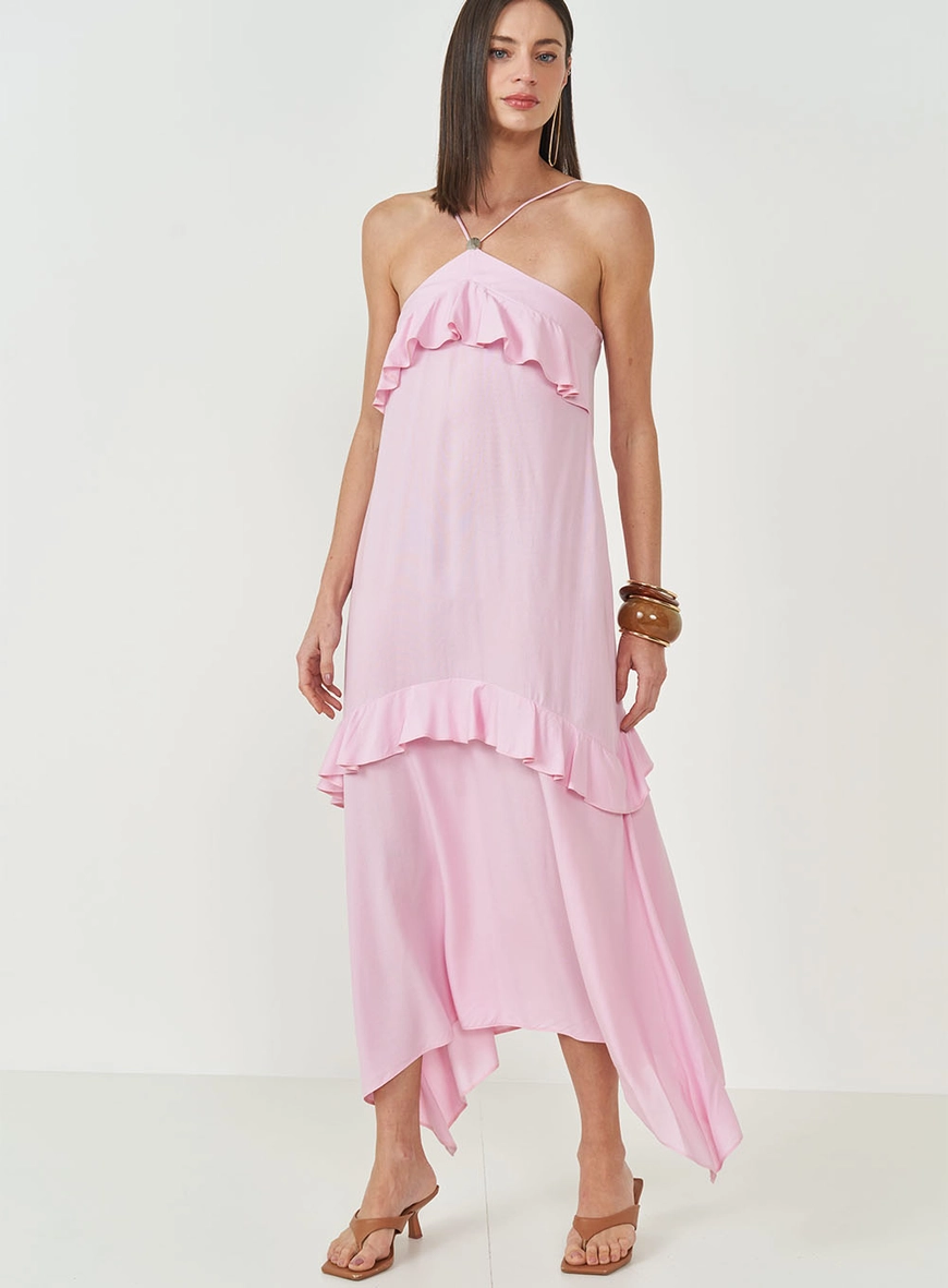 Vestido Midi Com Babados