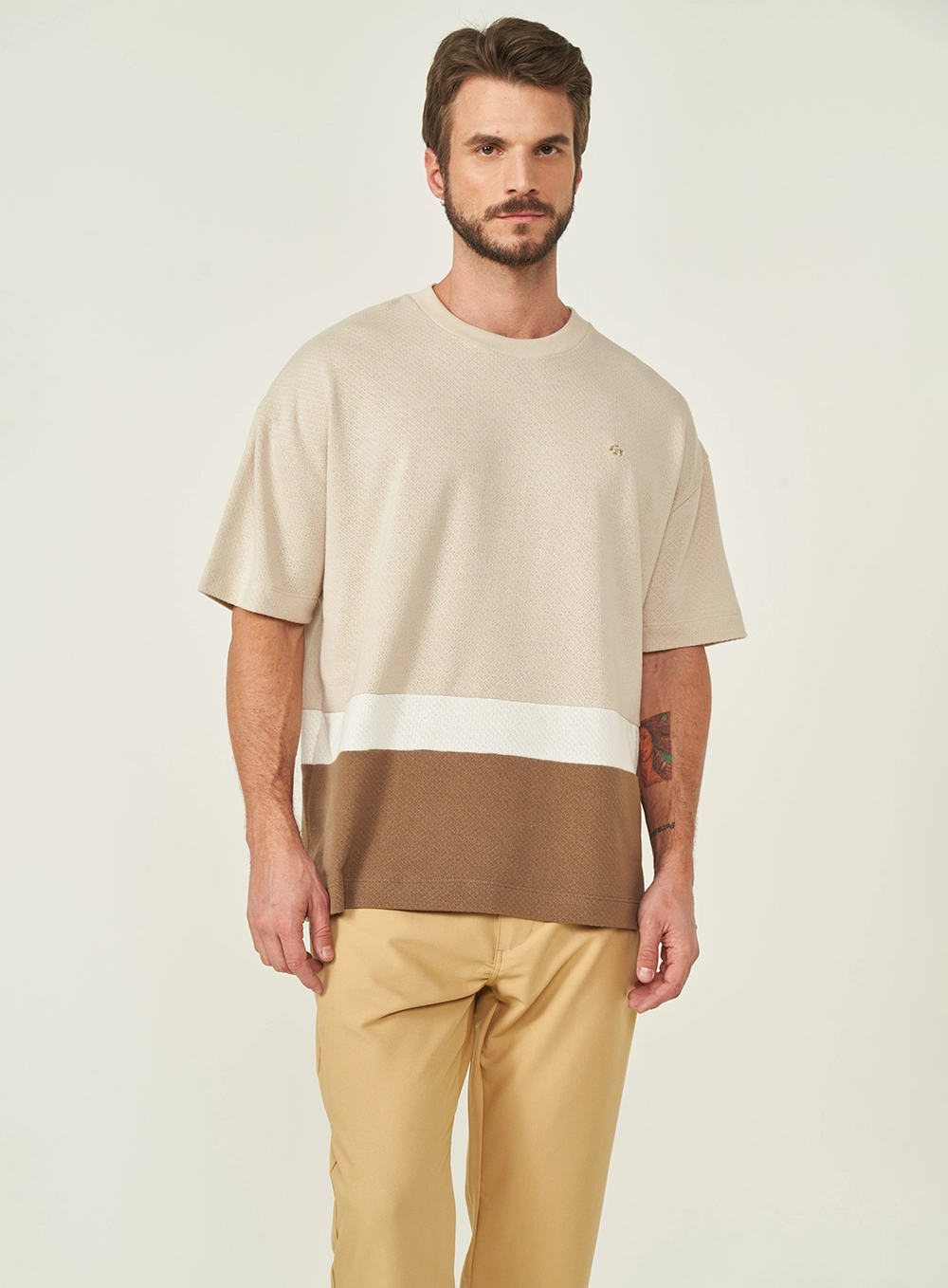 Camiseta Masculina Manga Curta Bege