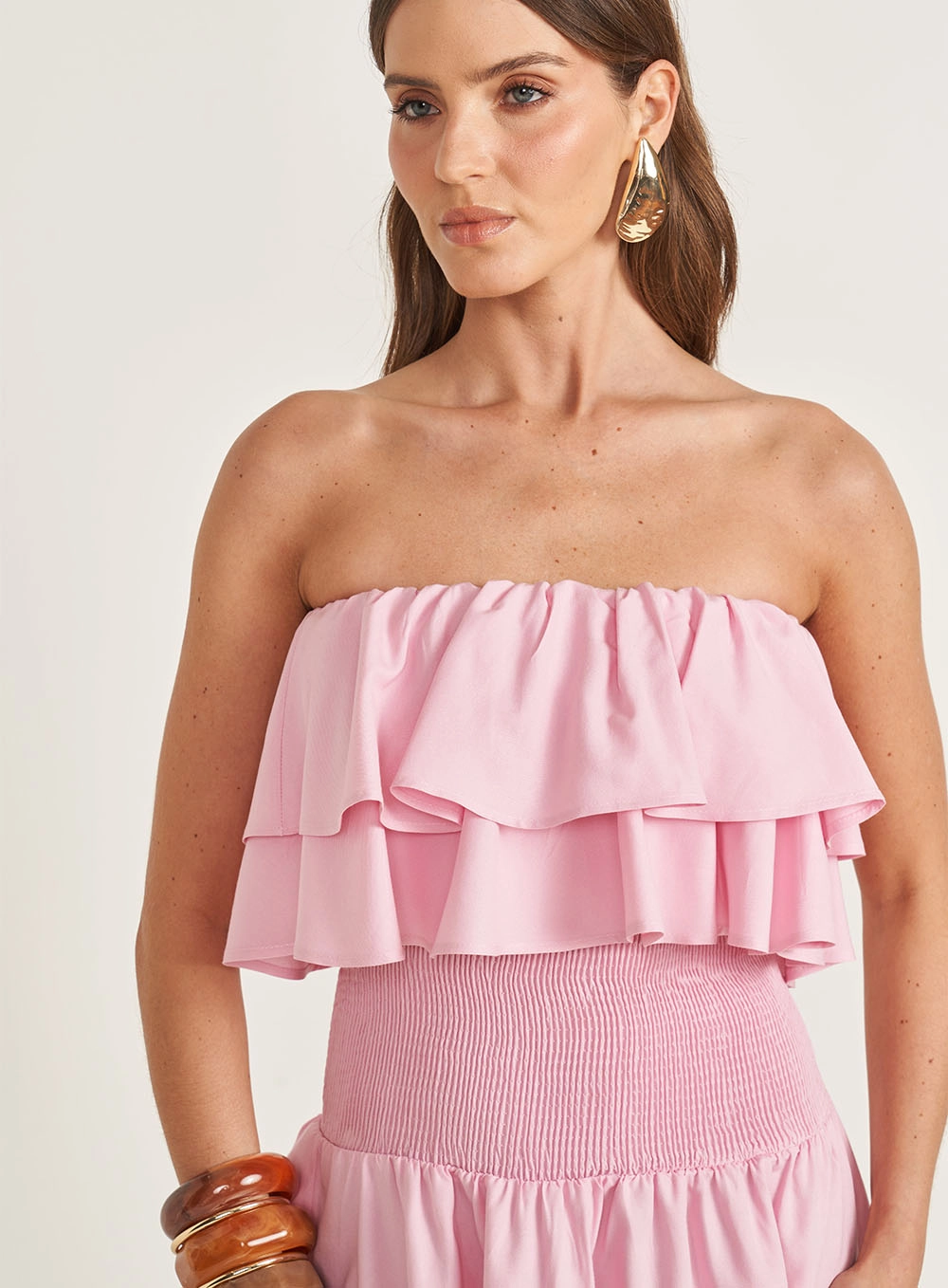 Vestido Evasê Com Babados Rosa
