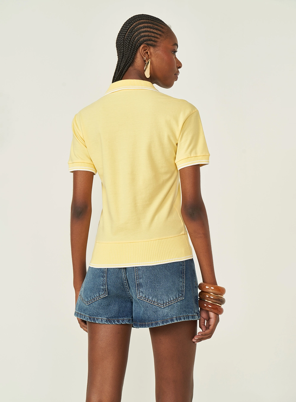 Polo Manga Curta Feminina Amarelo