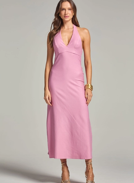 Vestido Longo Frente Única Com Amarração E Recorte