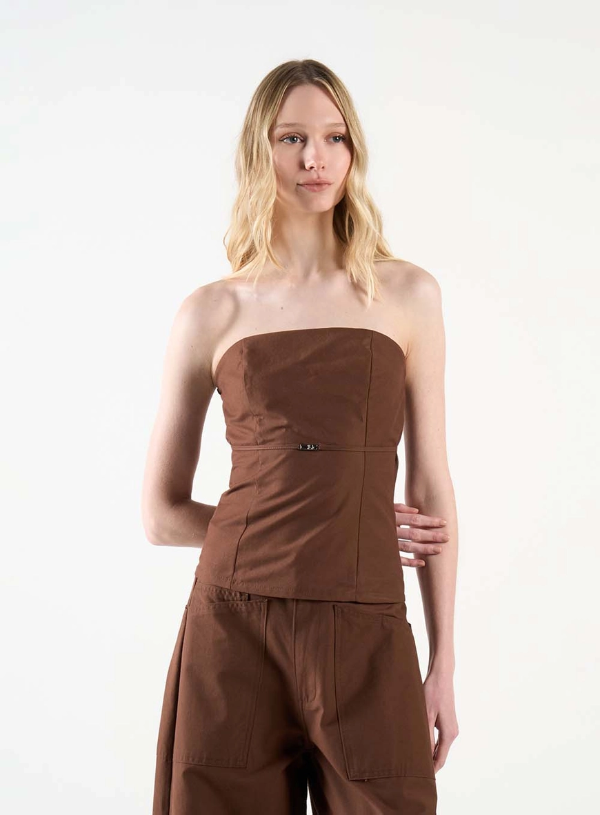 Blusa Slim Tomara Que Caia Com Lastex Marrom 1