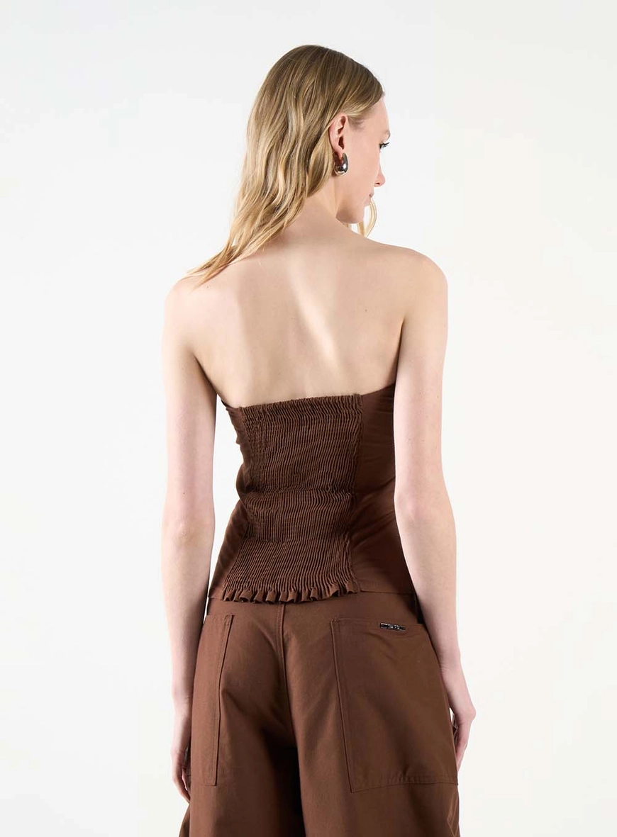 Blusa Slim Tomara Que Caia Com Lastex Marrom 4