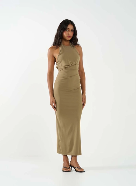 Vestido Slim Midi Decote Costas