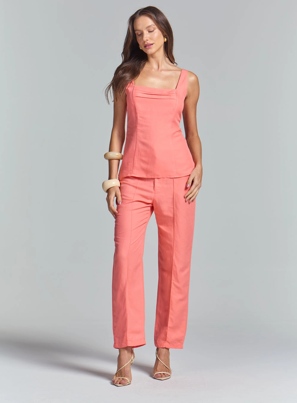 Calça Alfaiataria Reta Slim Laranja 3