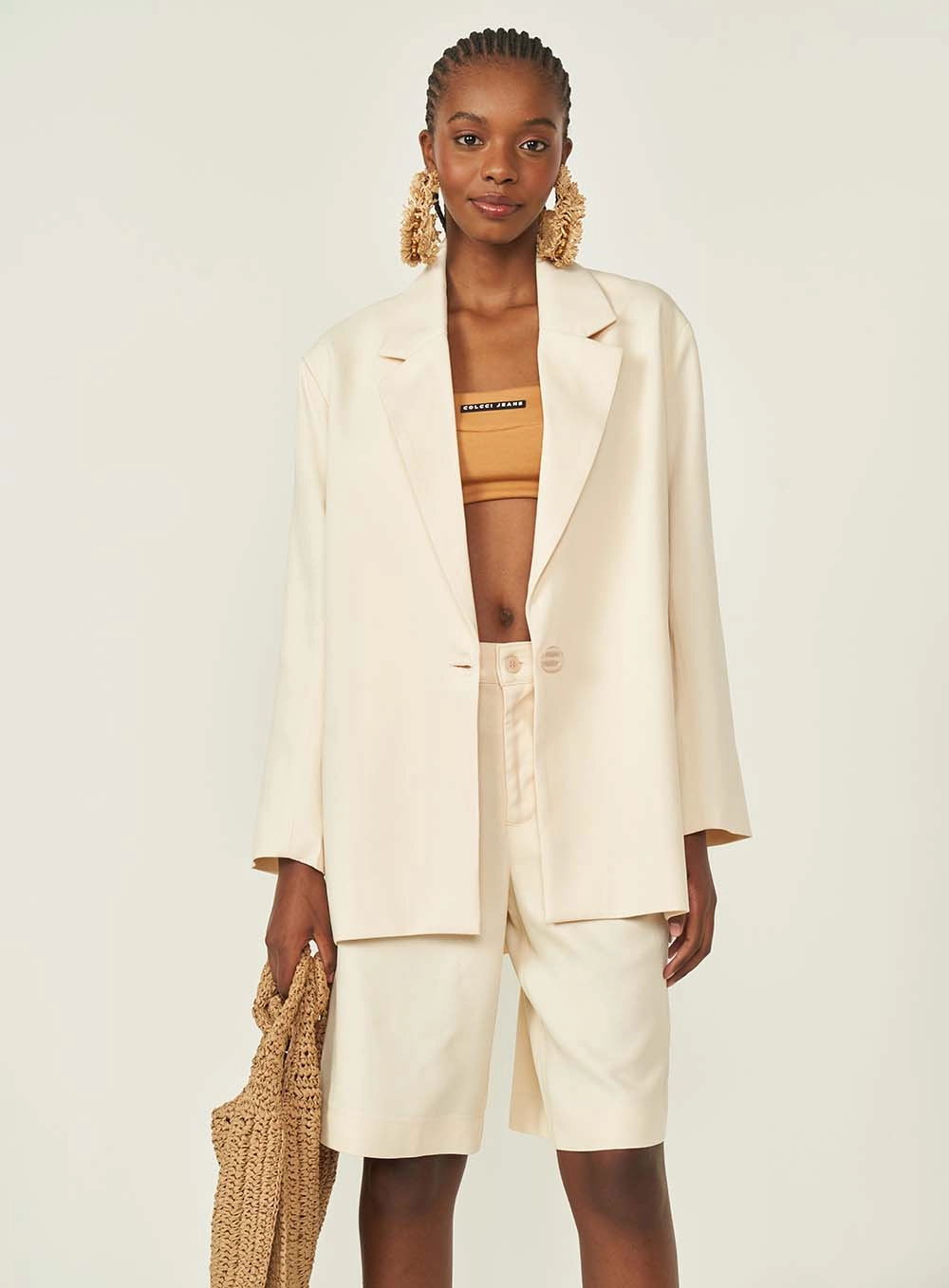 Blazer Loose Com Botão Bege