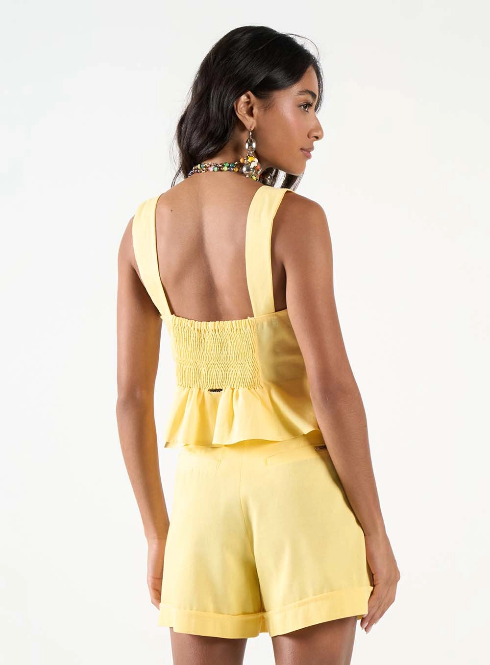 Blusa Godê Linho Com Lastex Amarelo 3