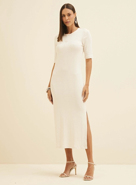 Vestido Em Linho Manga Curta