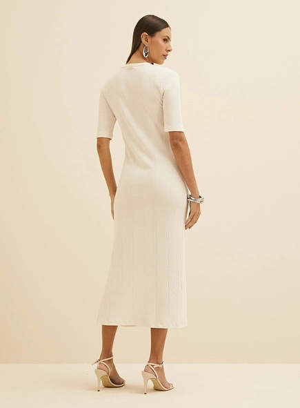 Vestido Em Linho Manga Curta