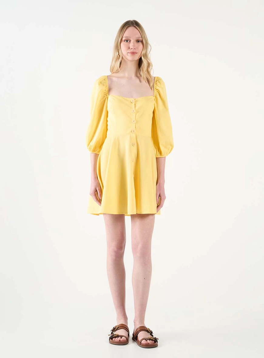 Vestido Curto Godê Mangas Amplas Amarelo 1