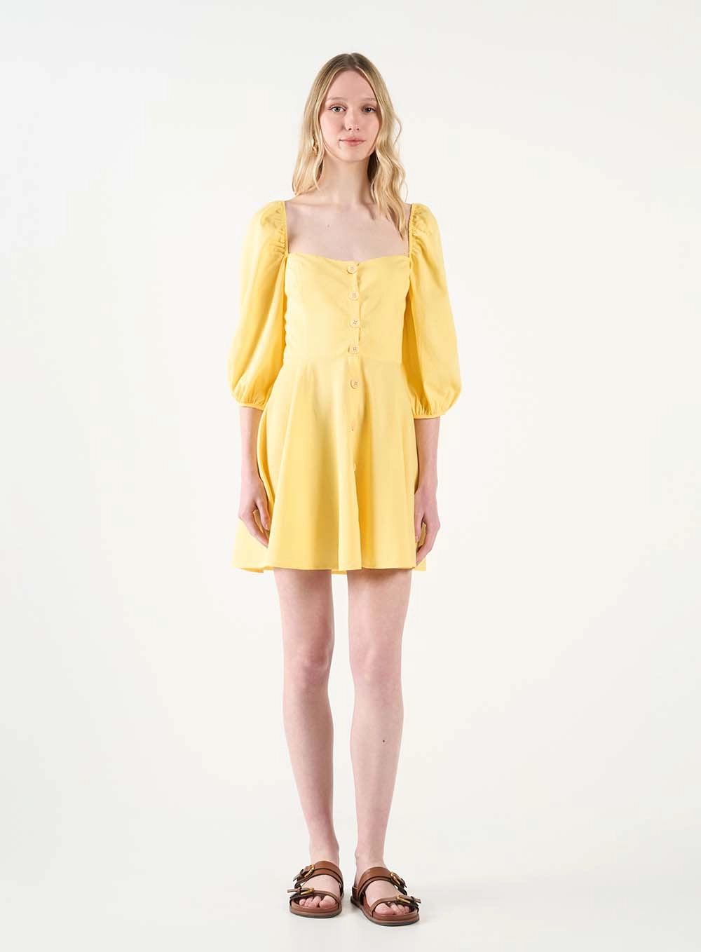 Vestido Curto Godê Mangas Amplas Amarelo 1