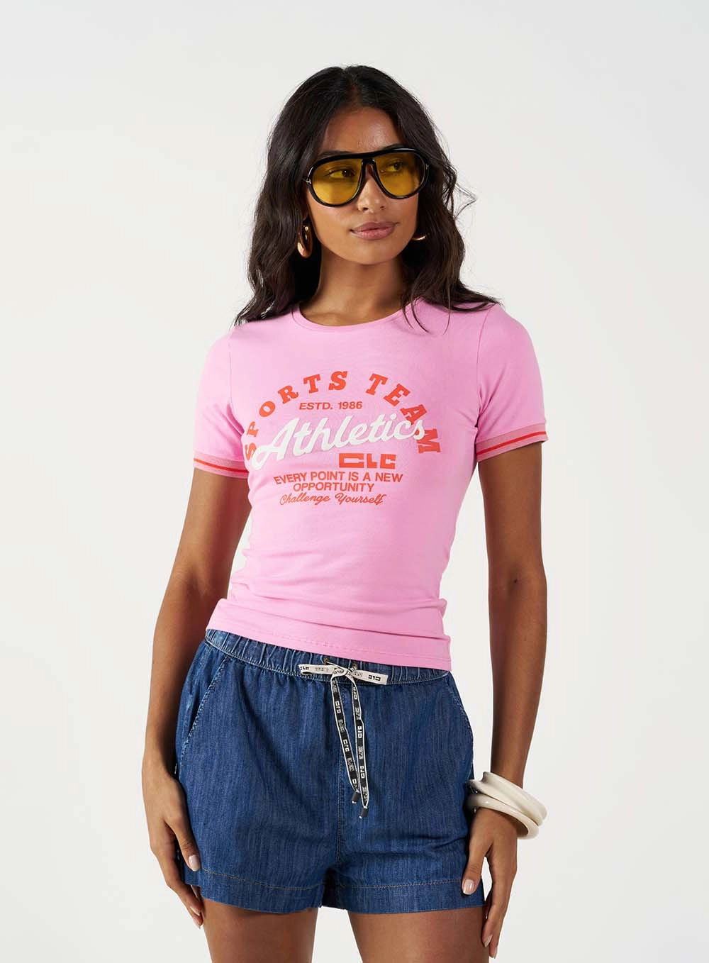 Camiseta Baby Look Gola Ribana Rosa 2