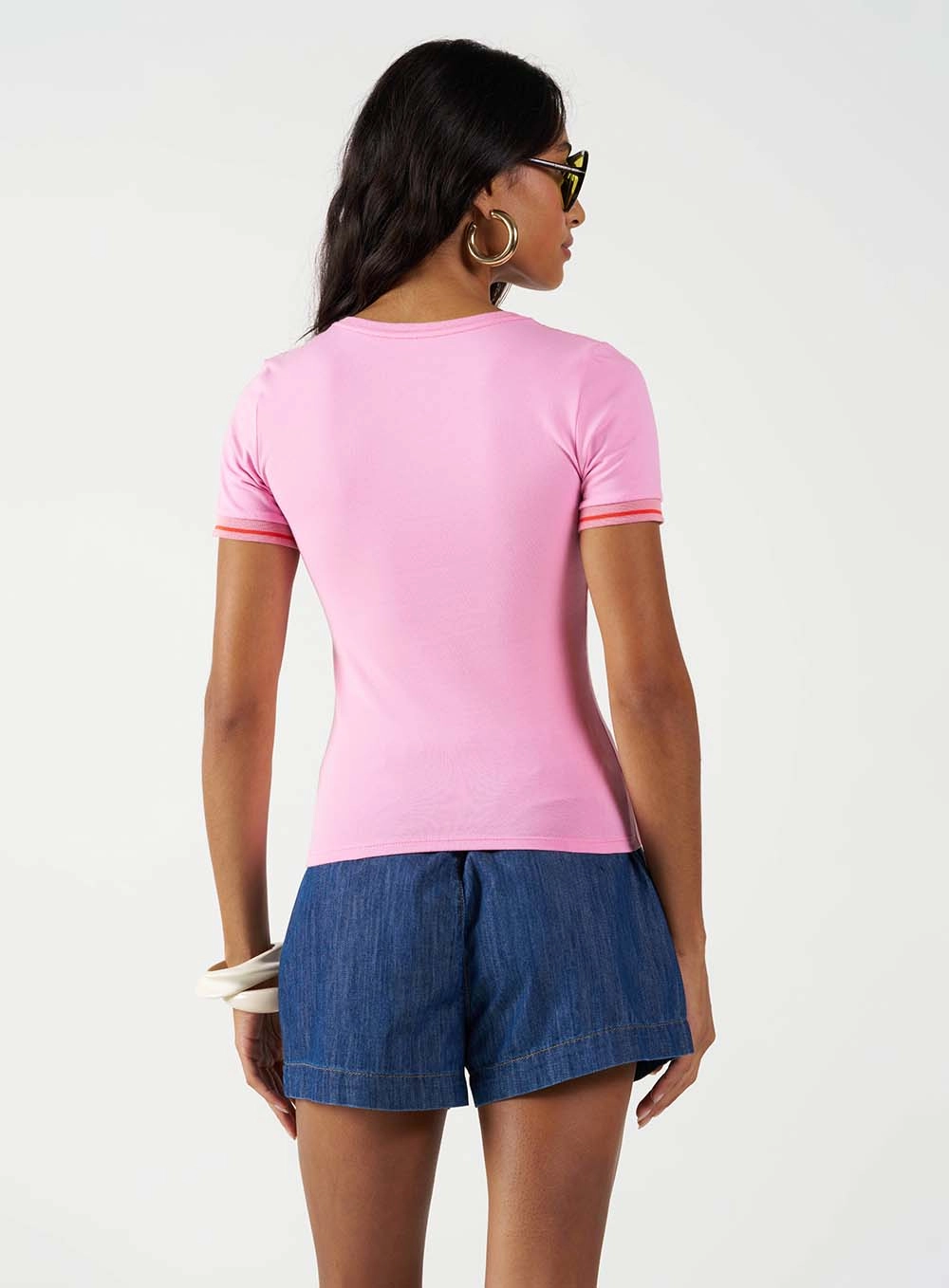 Camiseta Baby Look Gola Ribana Rosa 3