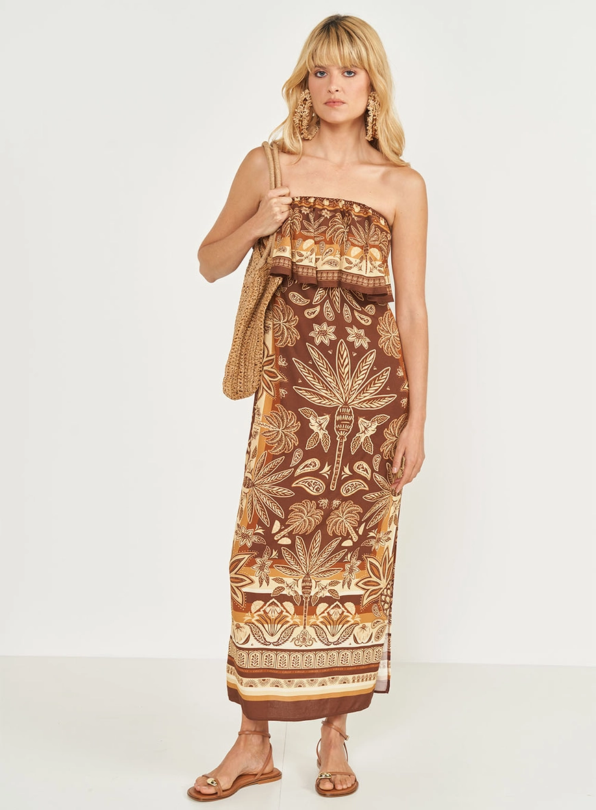 Vestido Evasê Estampado Sem Alças