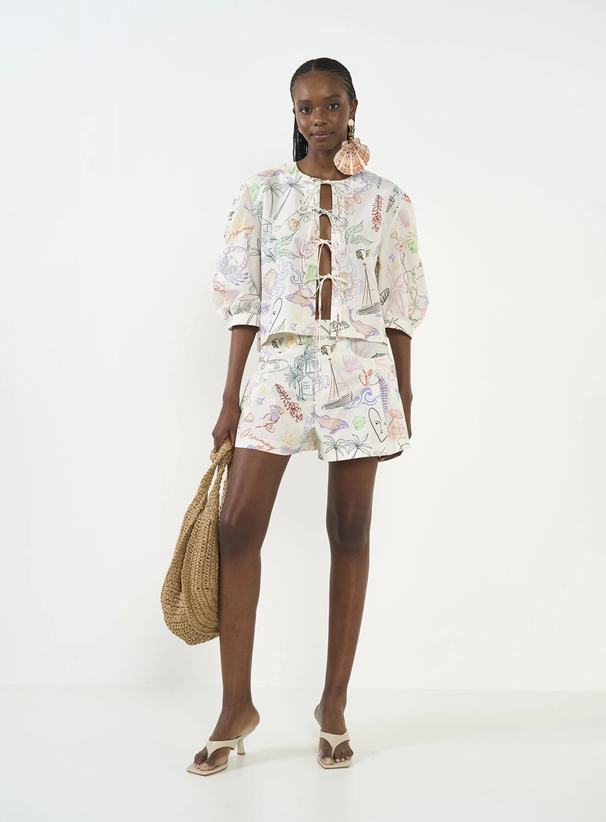 Blusa Estampada Com Amarração Frontal