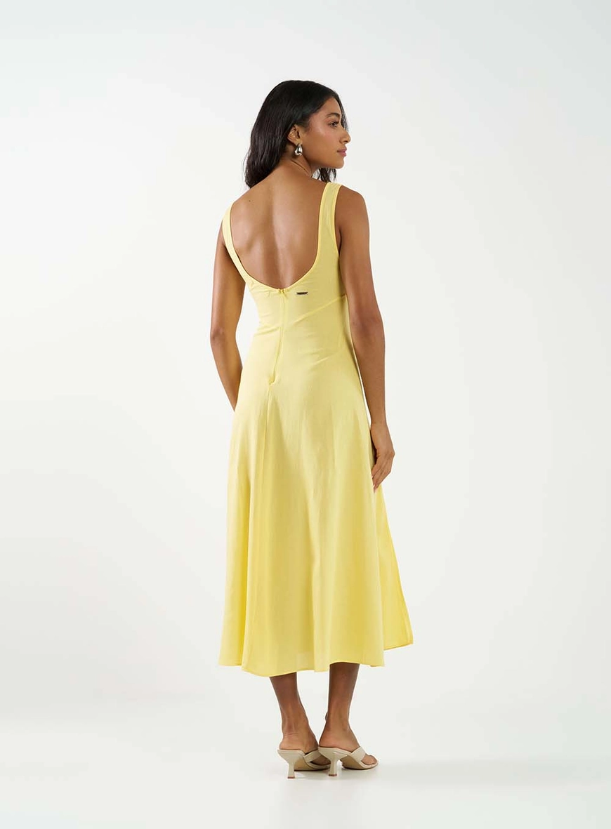 Vestido Midi Comfort Com Fenda Amarelo 4