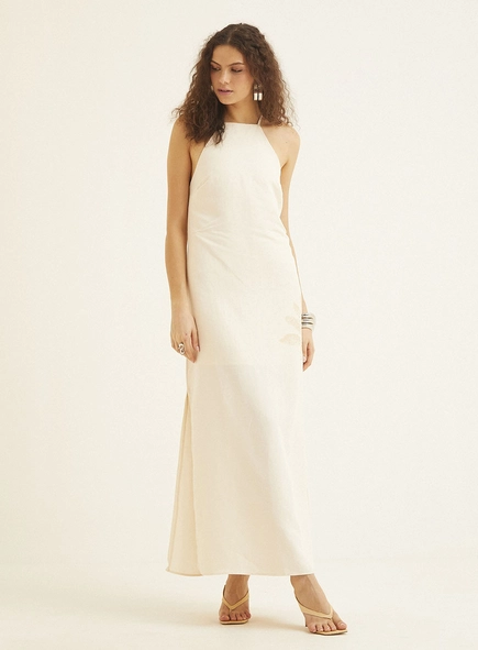 Vestido Longo Estampado Com Aplicação