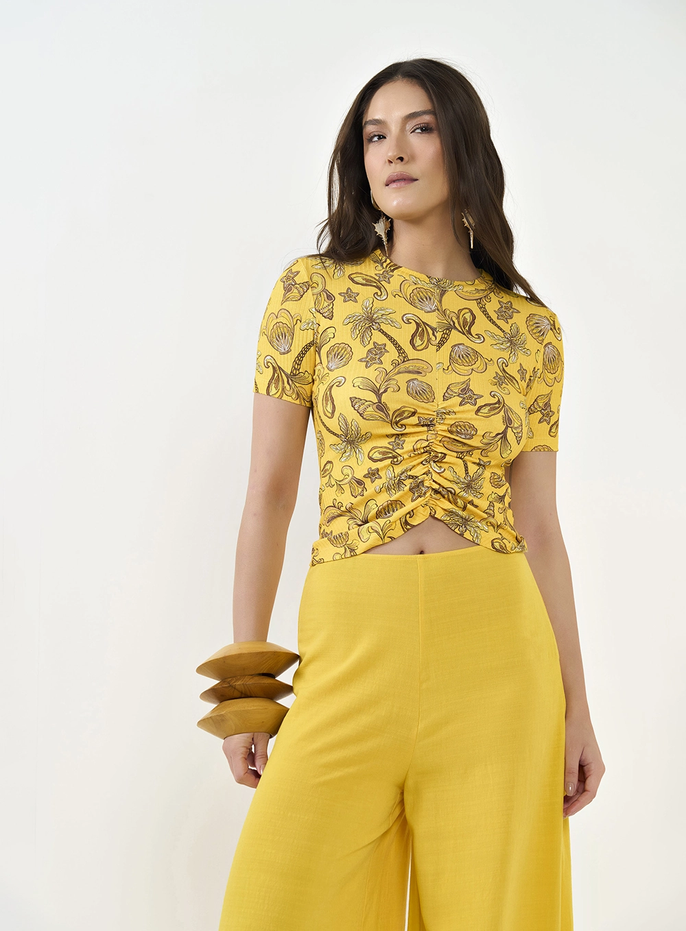 Blusa Slim Manga Curta Estampada Estampados