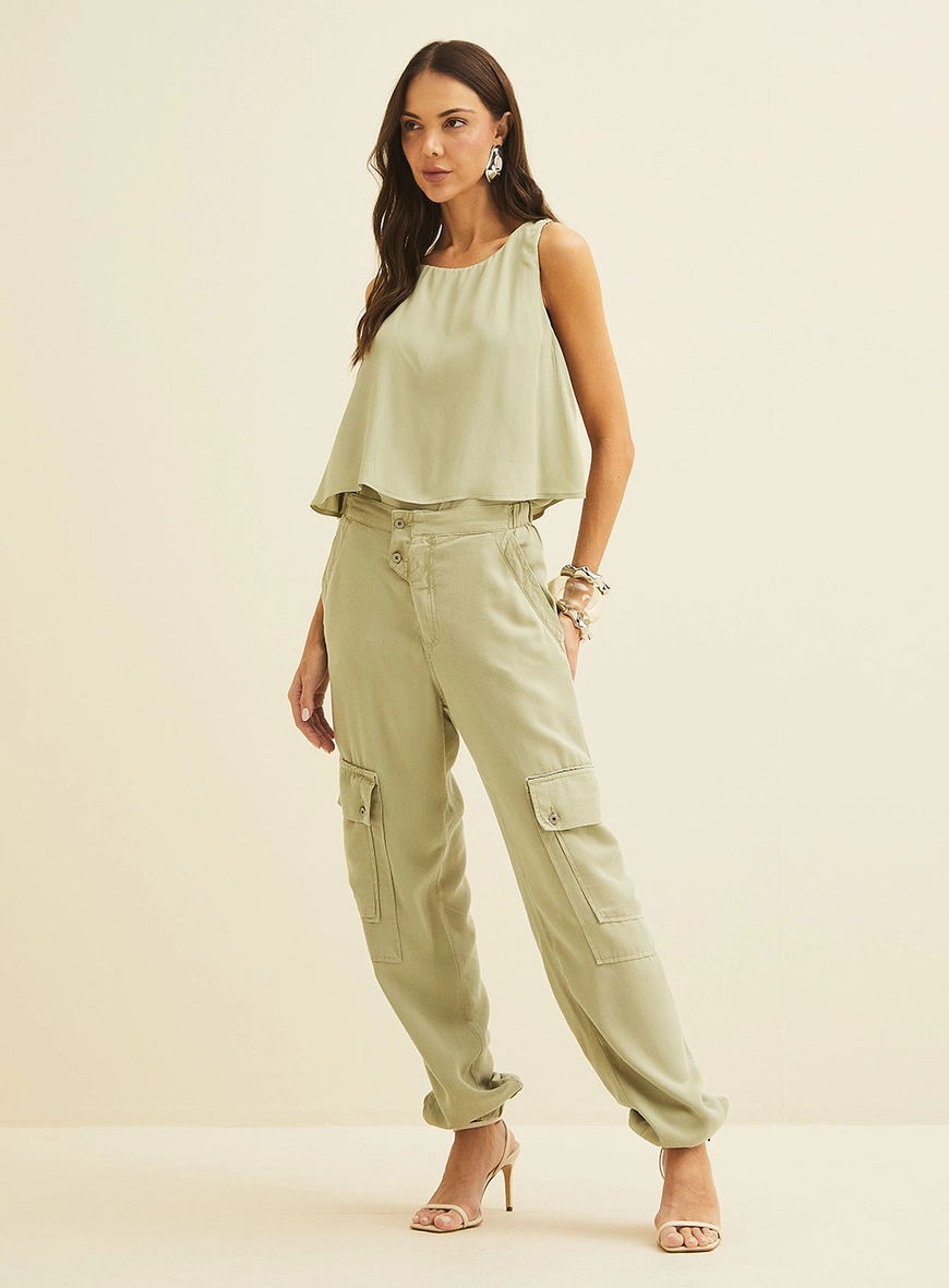 Calça Cargo Sarja Feminina Verde