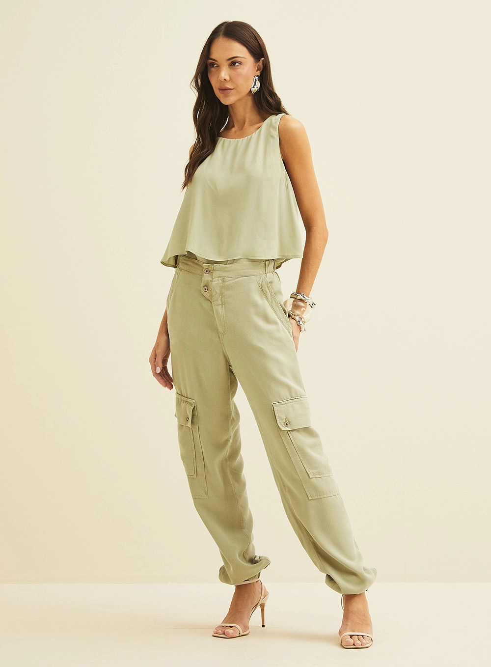 Calça Cargo Sarja Feminina Verde 1