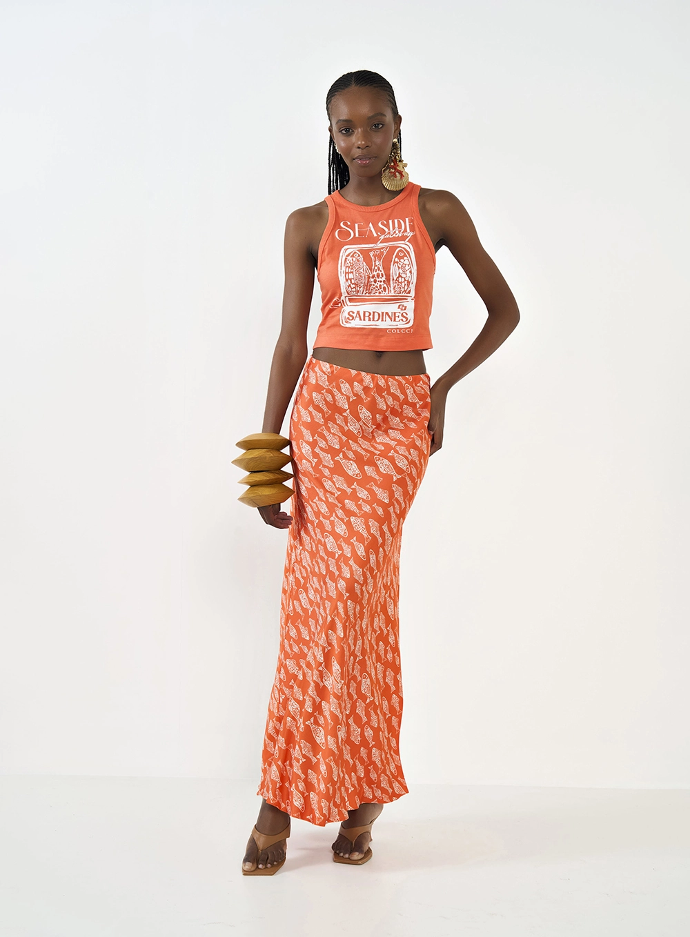 Regata Slim Com Estampa Laranja