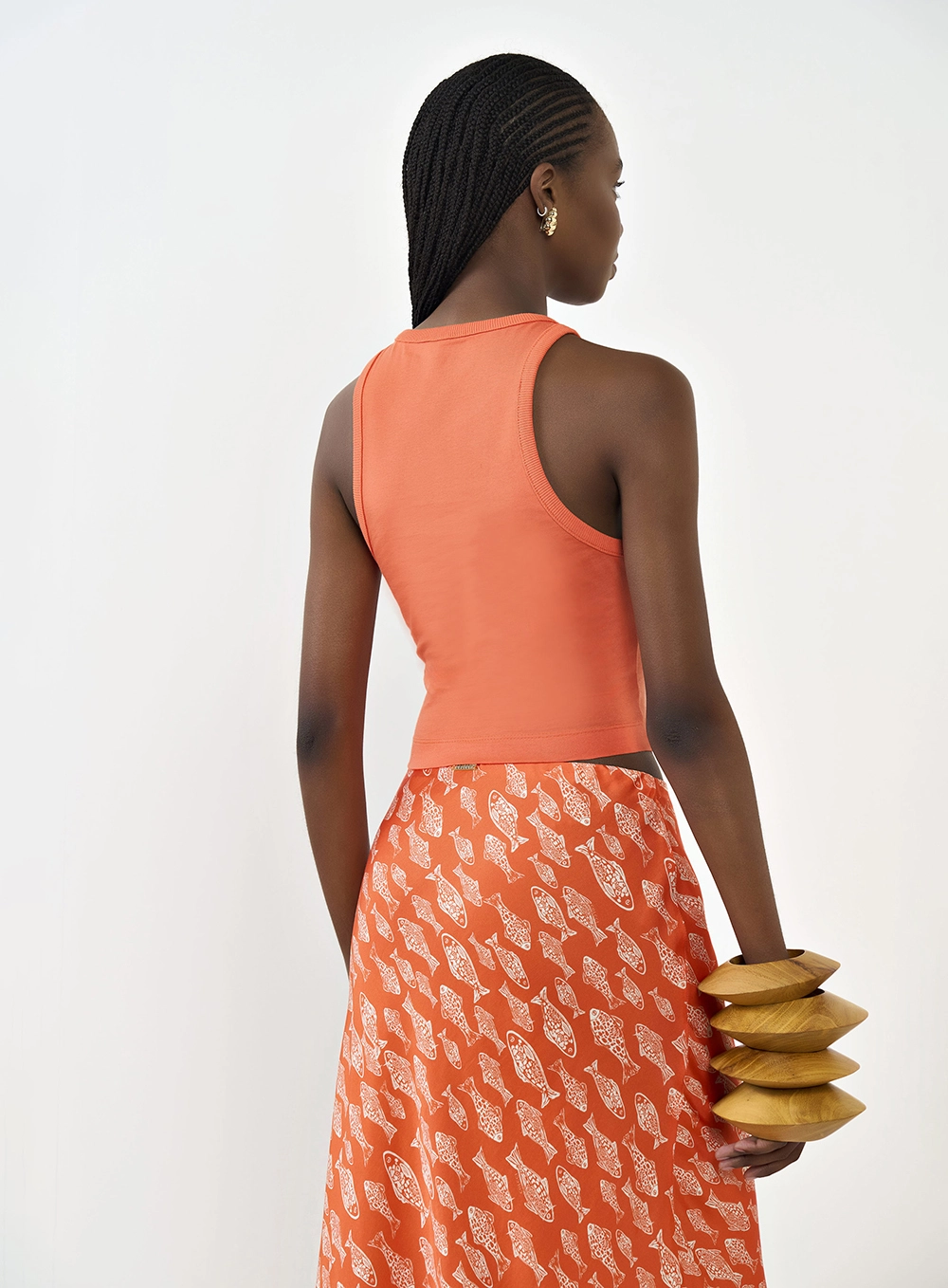 Regata Slim Com Estampa Laranja