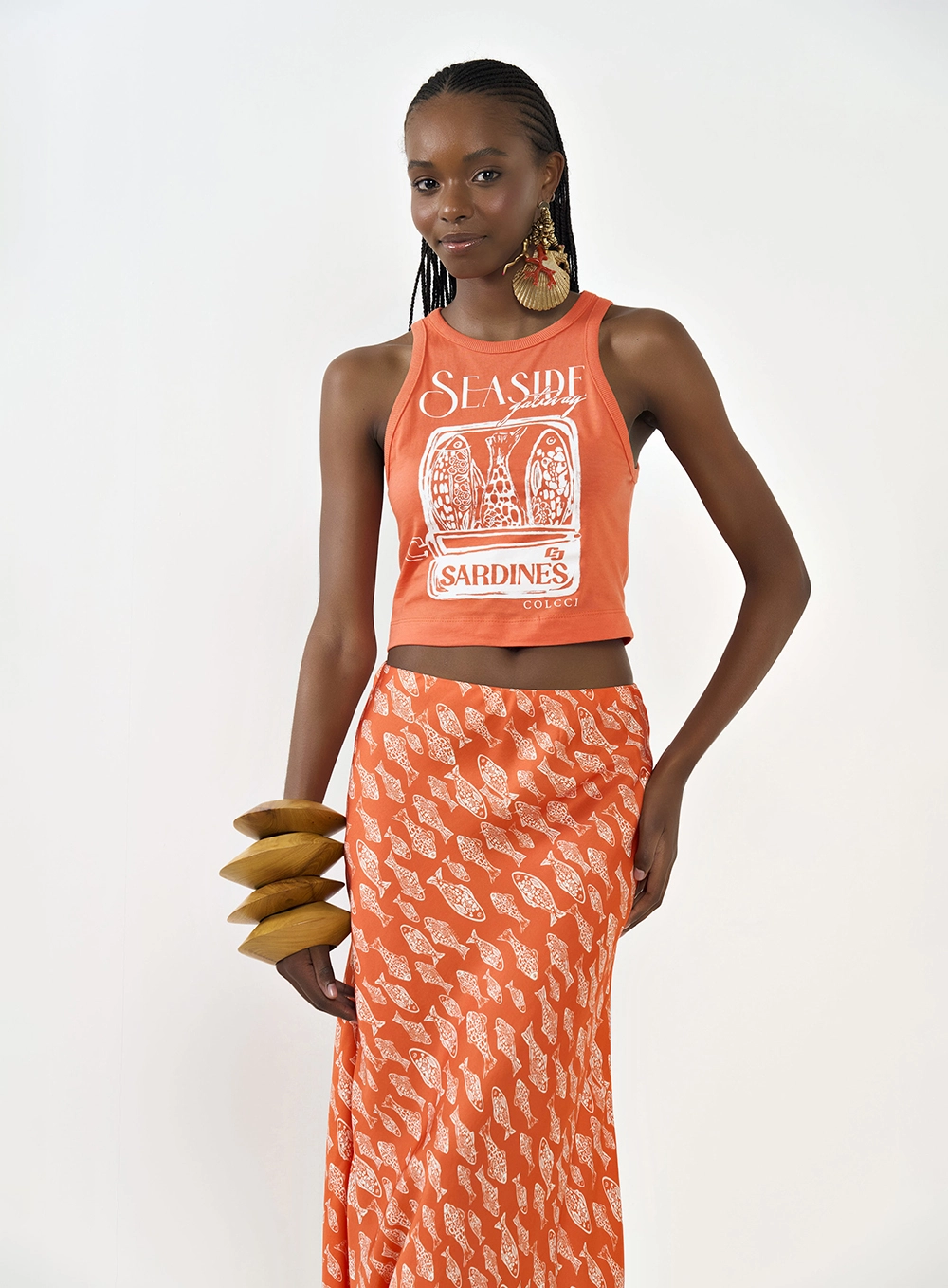 Regata Slim Com Estampa Laranja