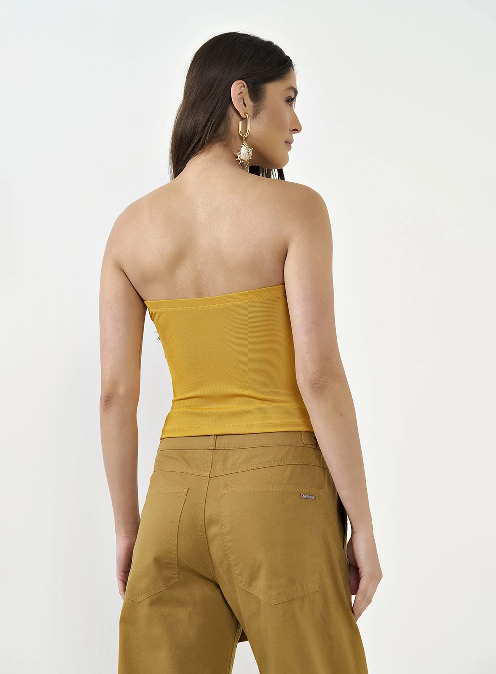 Blusa Tomara Que Caia Com Decote Metalizado Amarelo