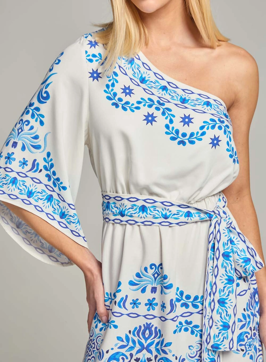 Vestido Curto Estampado Um Ombro Só Faixa Cintura Estampados 3