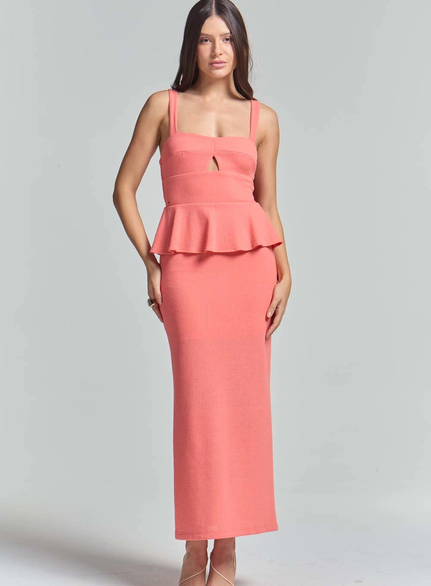 Vestido Midi Slim Texturizado Com Costas Lastex Laranja 2