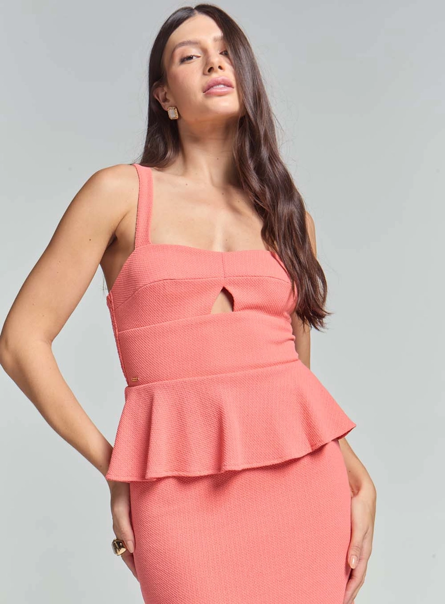 Vestido Midi Slim Texturizado Com Costas Lastex Laranja 3