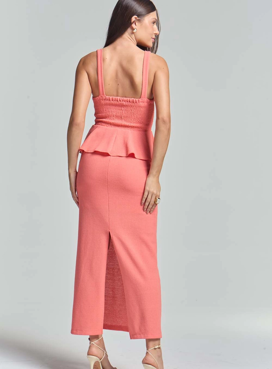 Vestido Midi Slim Texturizado Com Costas Lastex Laranja 4
