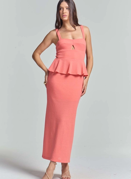 Vestido Midi Slim Texturizado Com Costas Lastex