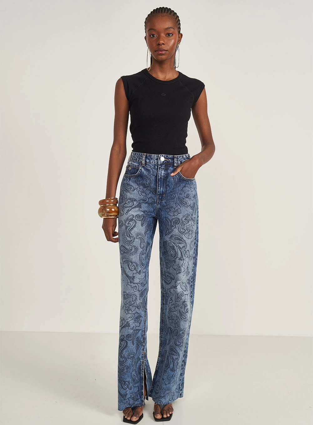Calça Jeans Reta Estampada Estampados