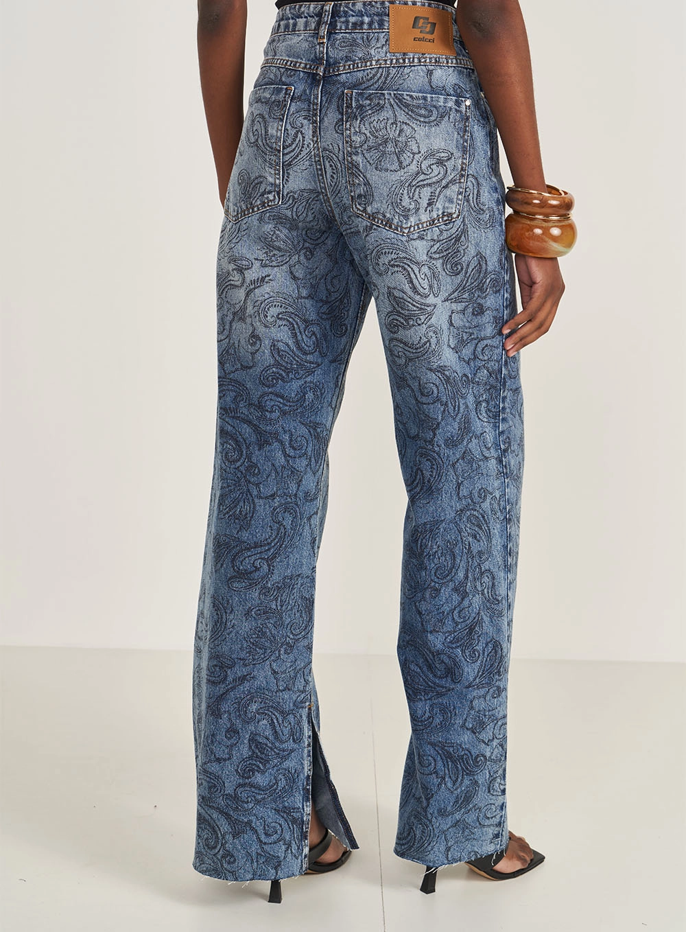 Calça Jeans Reta Estampada Estampados