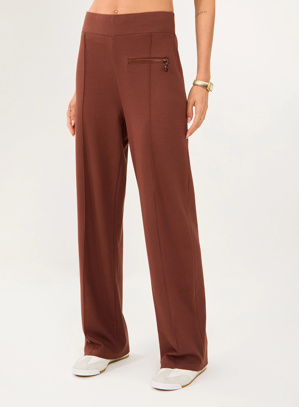 Calça Comfort Com Detalhe Em Zíper Marrom Marissa