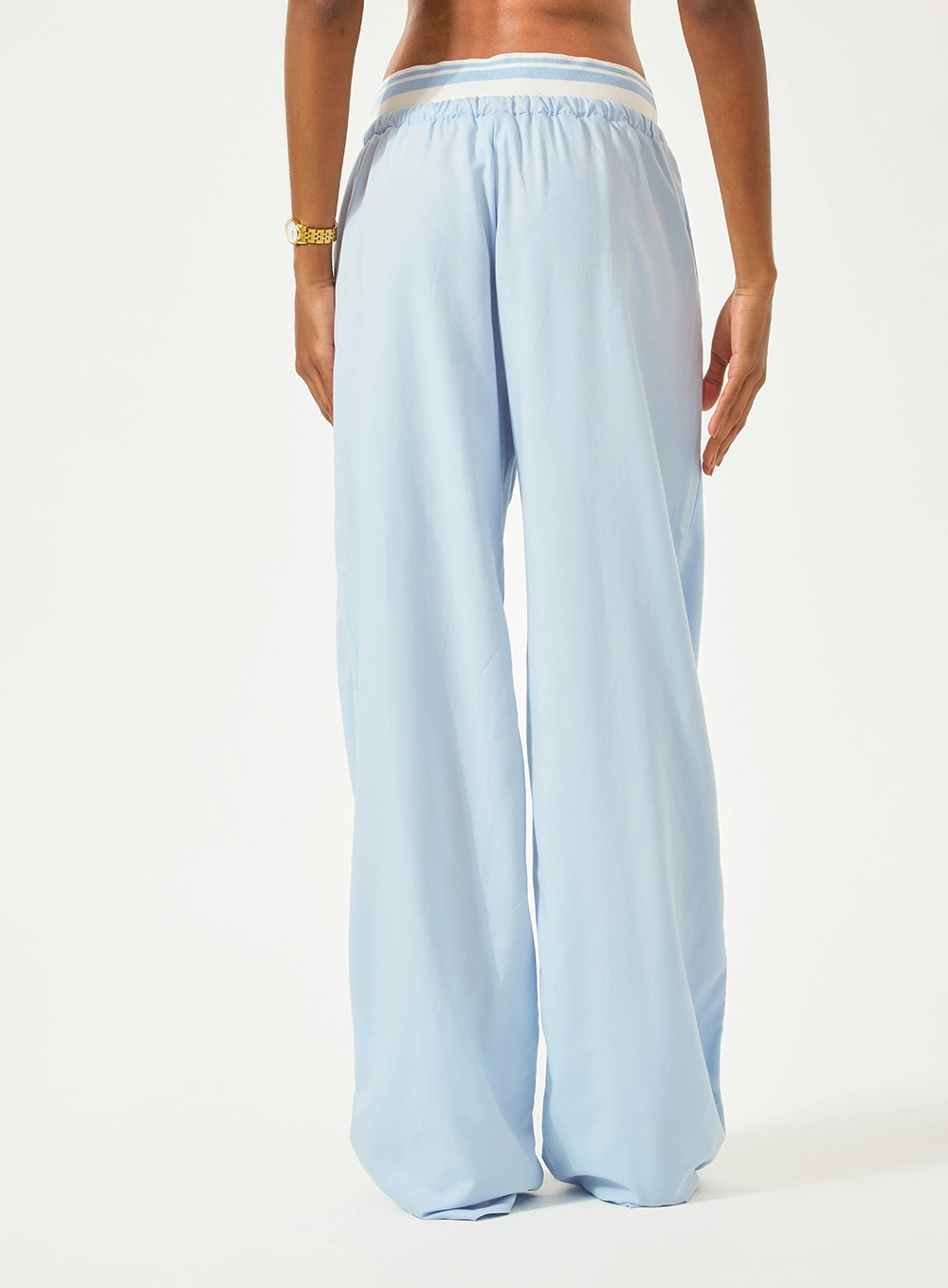 Calça Wide Leg Cós Elástico Azul