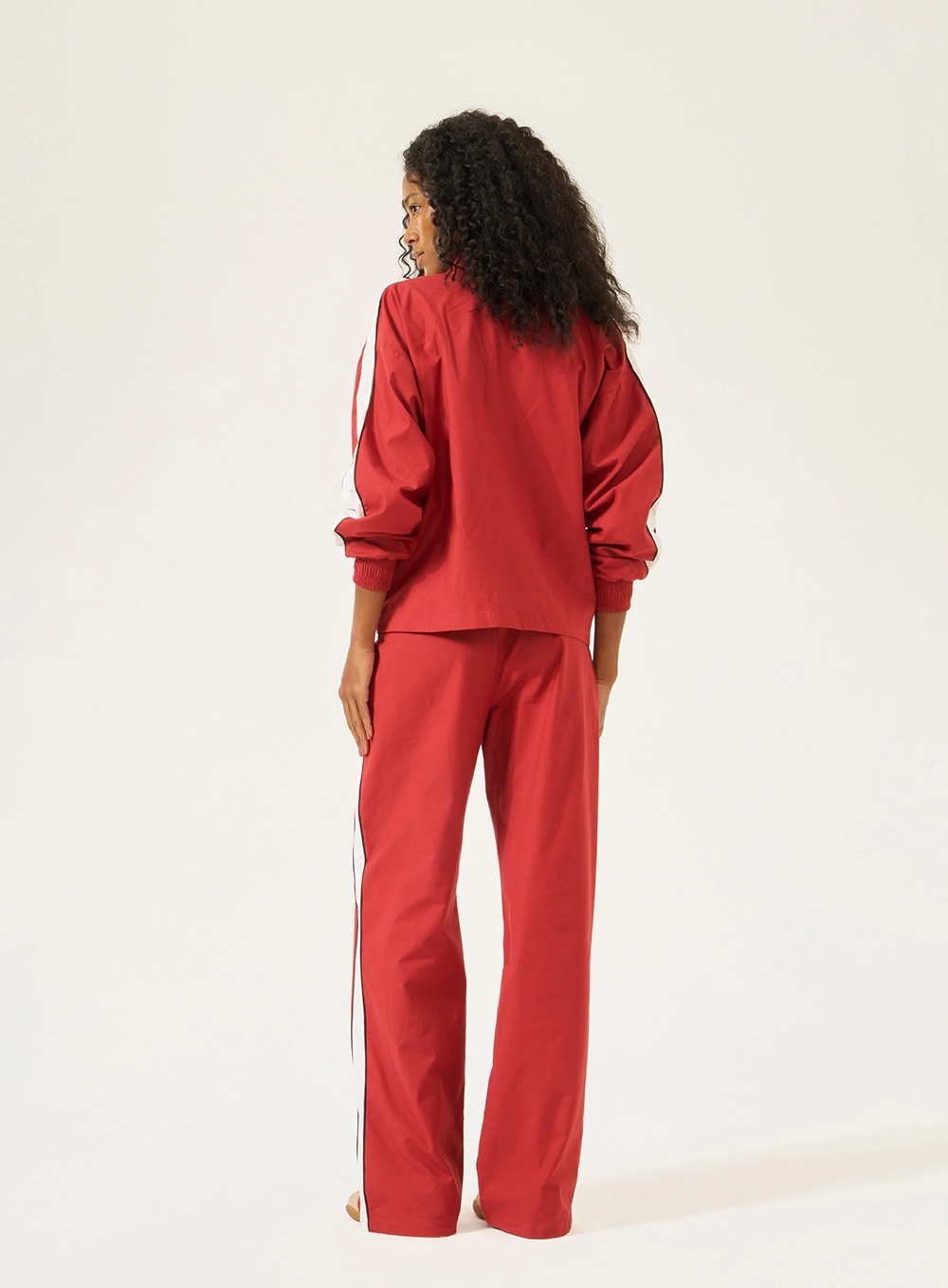 Calça Wide Leg Com Listra Lateral Vermelho
