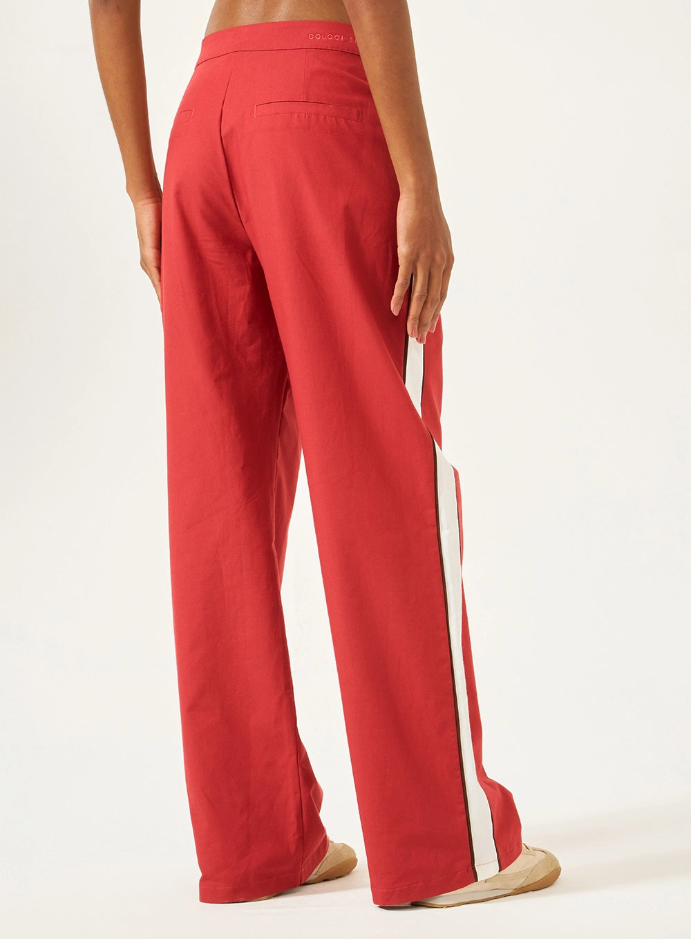Calça Wide Leg Com Listra Lateral Vermelho