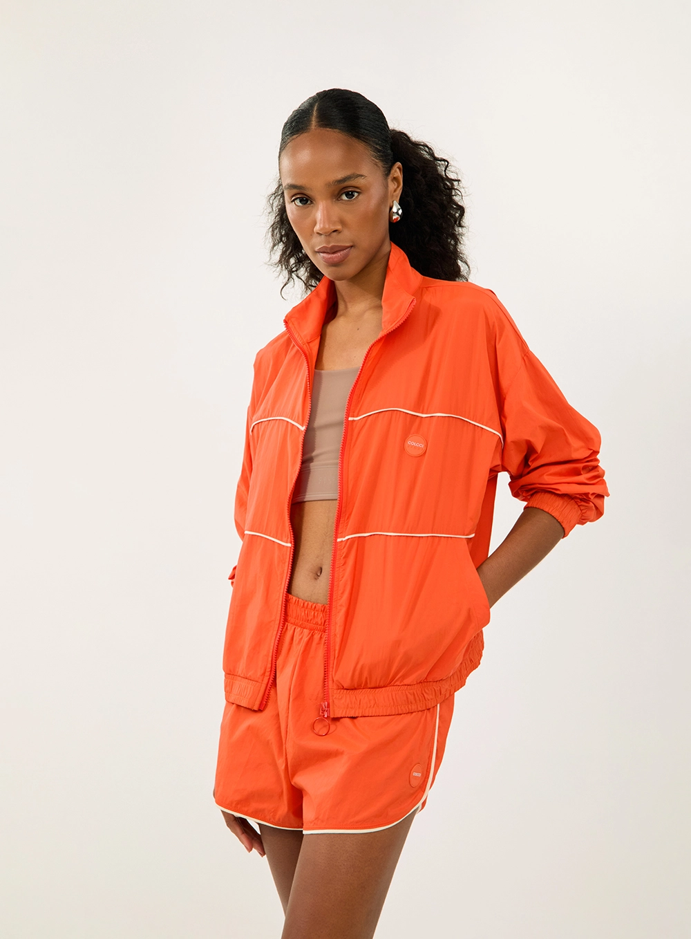 Jaqueta Comfort Esportiva Em Nylon Laranja